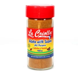 La Criolla Adobo with Sazon No MSG 4 oz seasoning glass jar